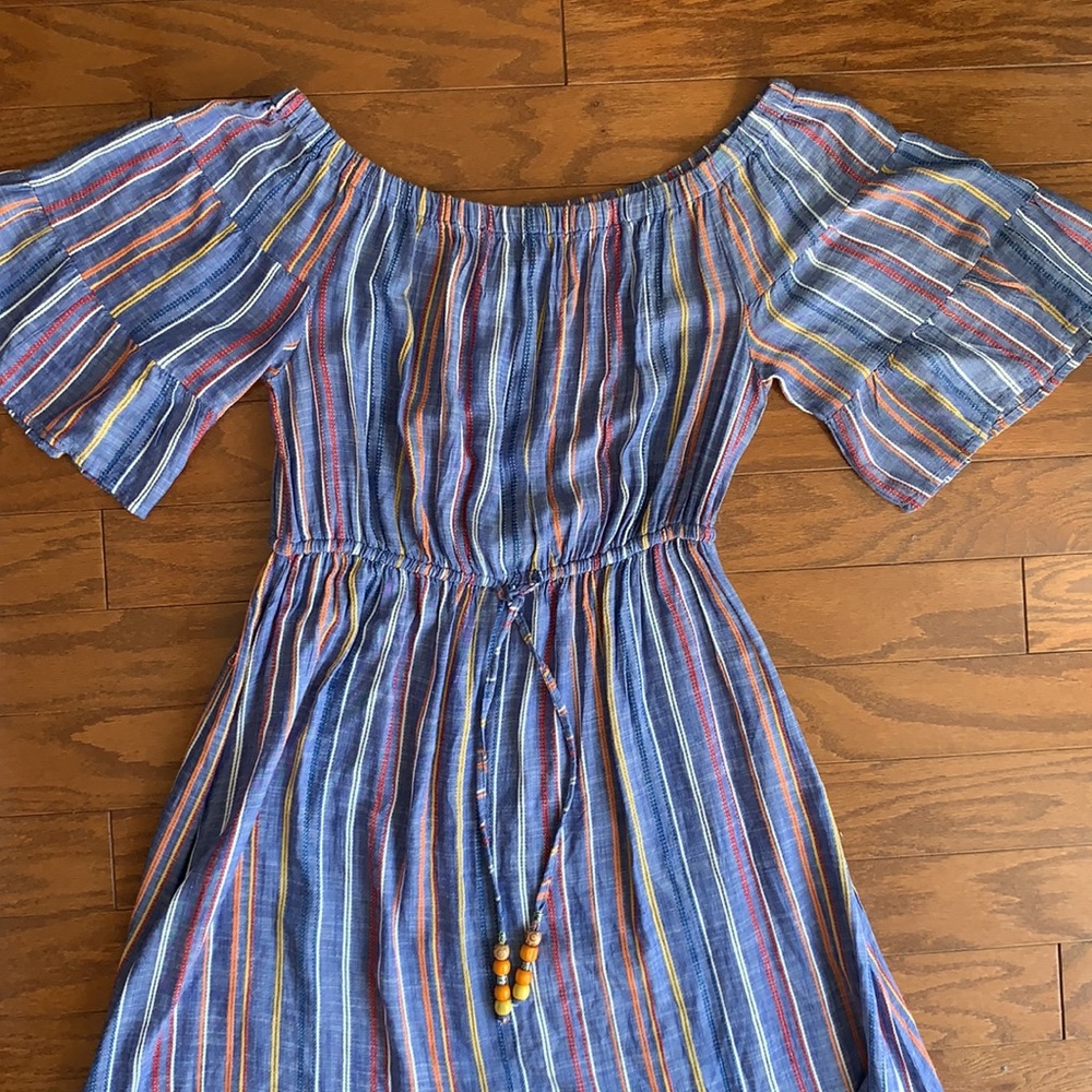 Spiaggia Dolce NWOT Striped Boho Off the Shoulder Dress High Low Hem Size Large - Picture 6 of 16